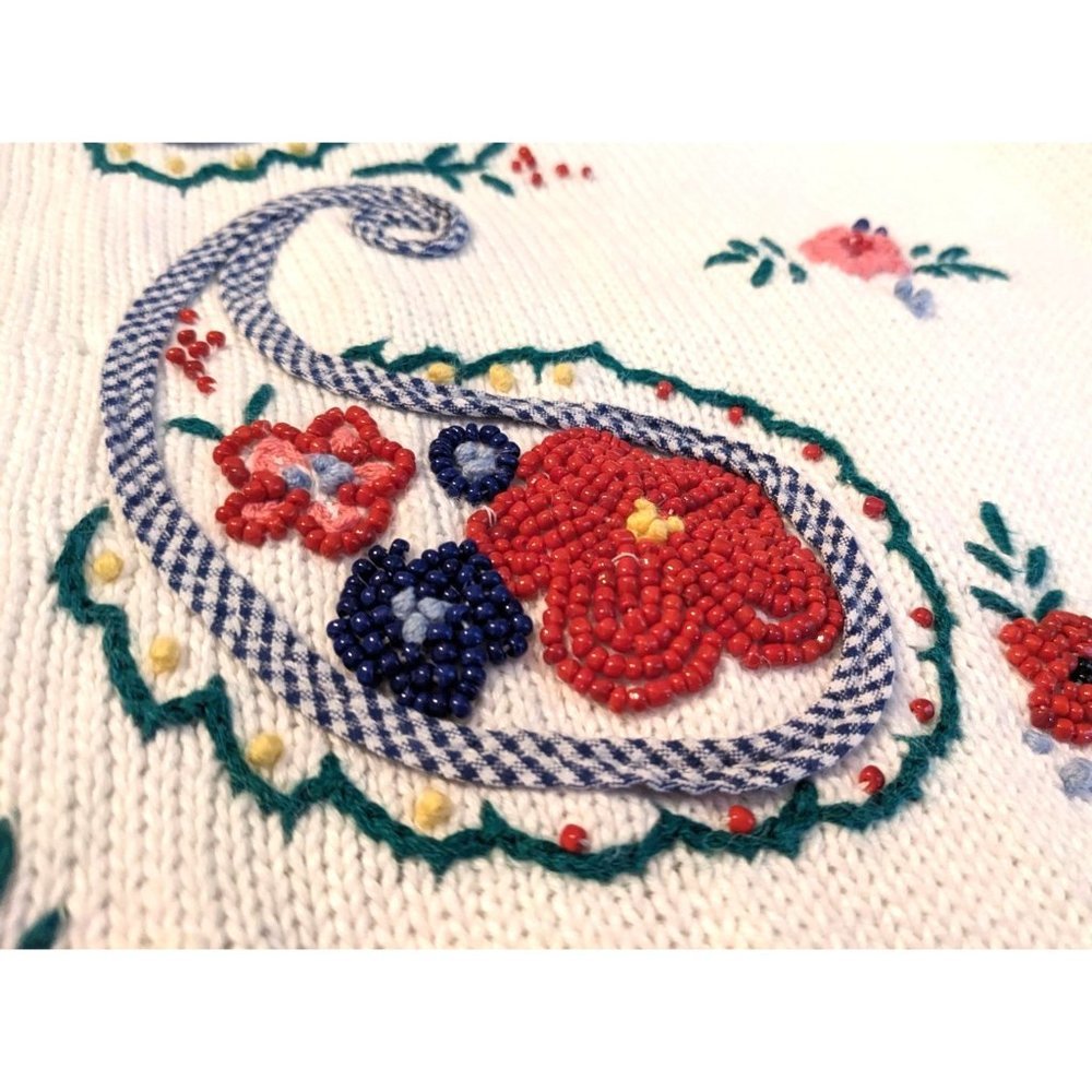 Vintage 90s SUSAN BRISTOL White Embroidered Cardigan Cottage Granny Size 2W/XL - Picture 2 of 6